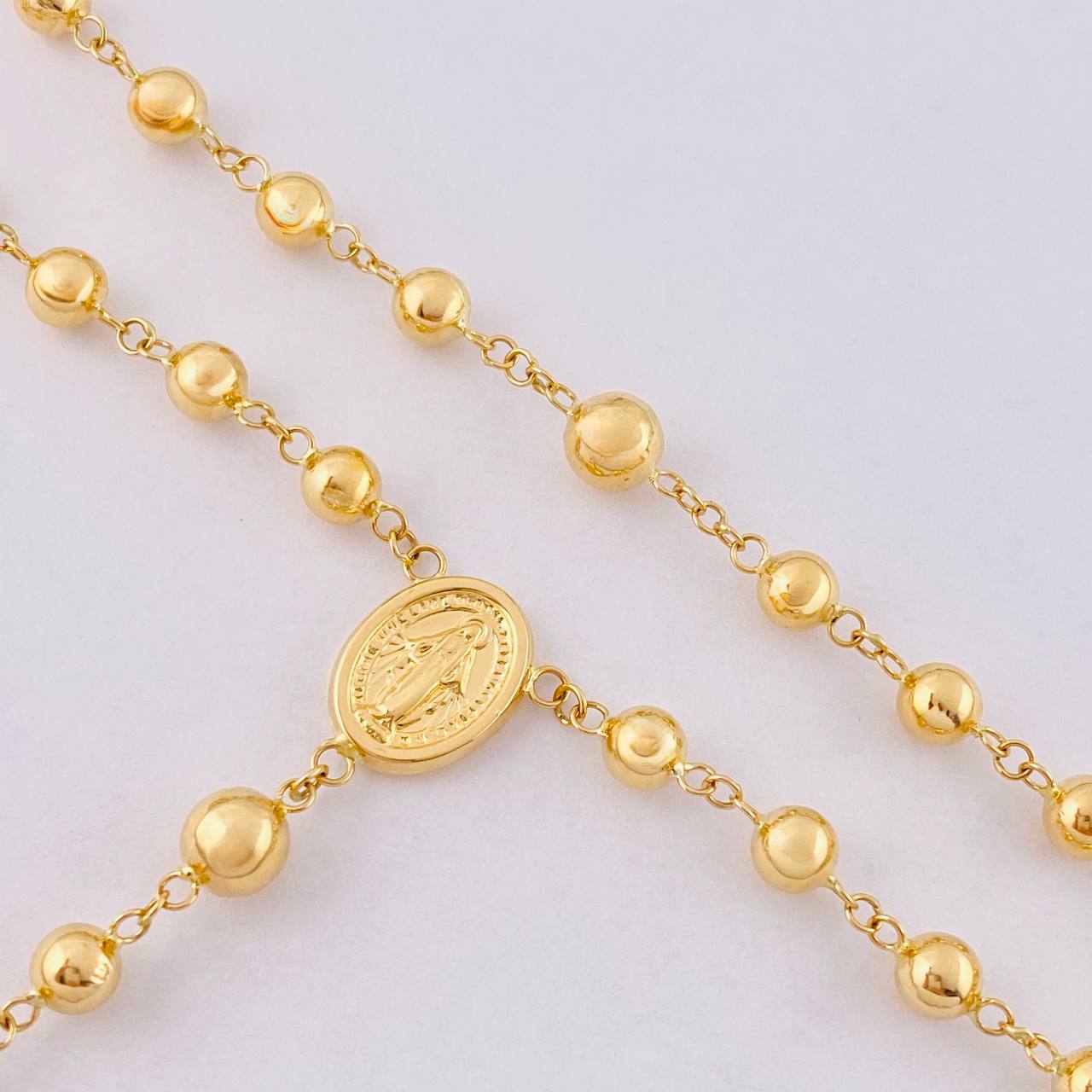 Rosario Rosario Virgen Milagrosa Cruz Cristo Bola Lisa 12.05g / 60cm / 5.6mm Oro Amarillo 18K