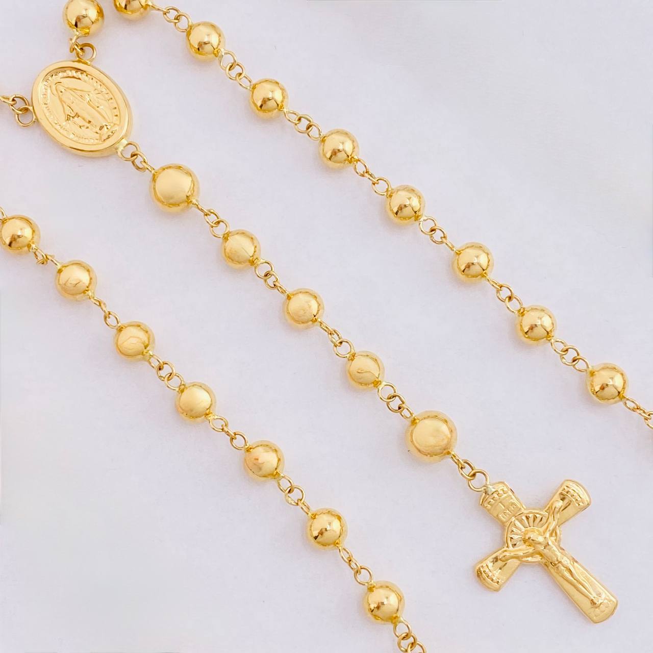Rosario Rosario Virgen Milagrosa Cruz Cristo Bola Lisa 12.05g / 60cm / 5.6mm Oro Amarillo 18K