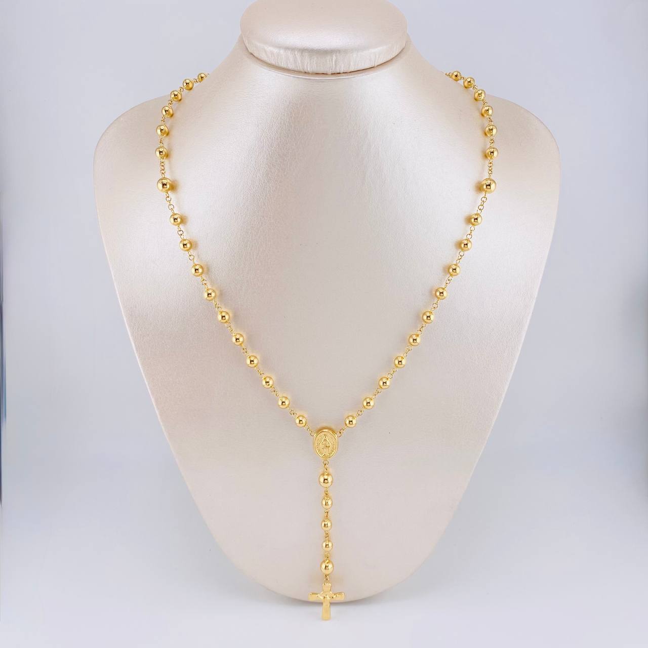 Rosario Rosario Virgen Milagrosa Cruz Cristo Bola Lisa 12.05g / 60cm / 5.6mm Oro Amarillo 18K