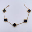 Pulso Espiga Trebol 8.2gr / 20.5cm / 1.6mm Onix Negra Oro Amarillo Nac.Esp. 18K $