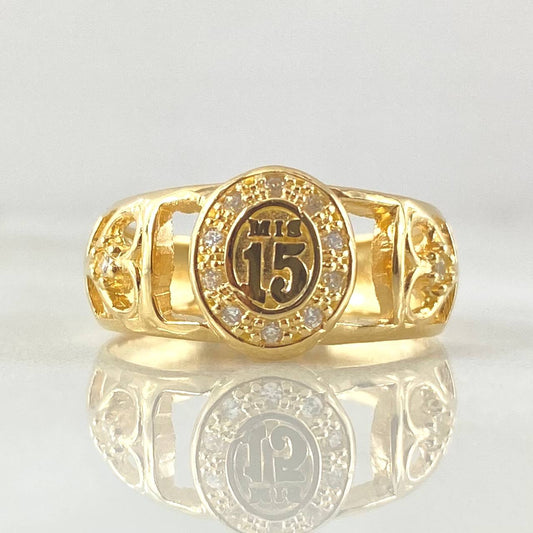 Anillo 15s Corazones Basteados 4.9gr / T6 / Oro 18K ©
