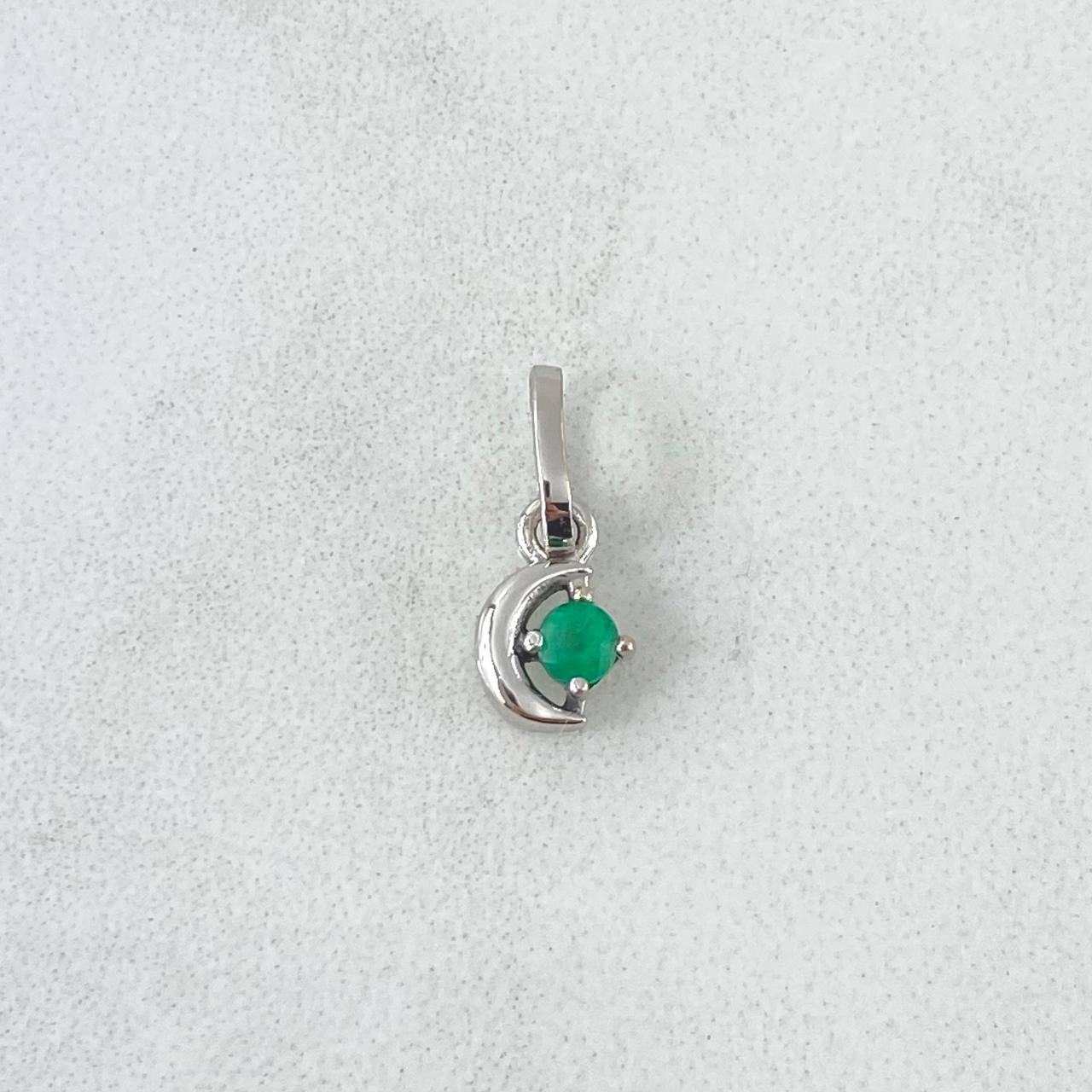 Dije Luna 0.55gr / 1.2cm / 7 pts Esmeralda Oro Blanco 18K (Joya) *