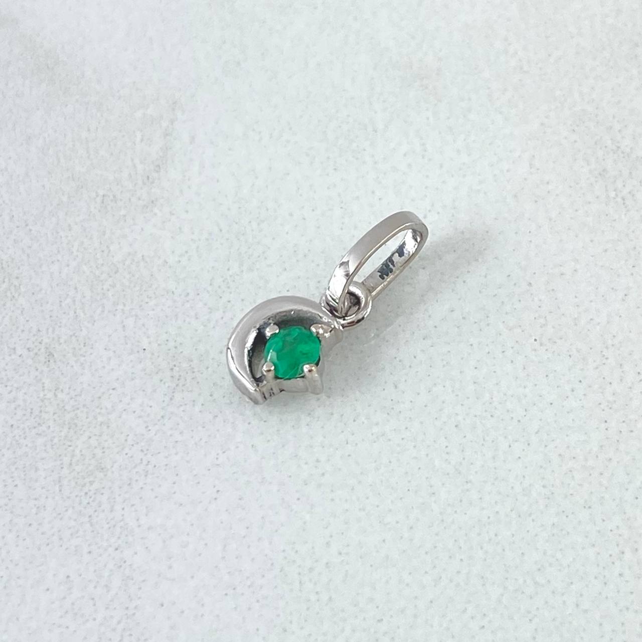 Dije Luna 0.55gr / 1.2cm / 7 pts Esmeralda Oro Blanco 18K (Joya) *