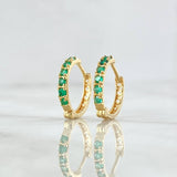 Candongas Carril Filigrana 1.75gr / 1.4cm / Esmeraldas 24pts Oro Amarillo 18K (Joya) ©