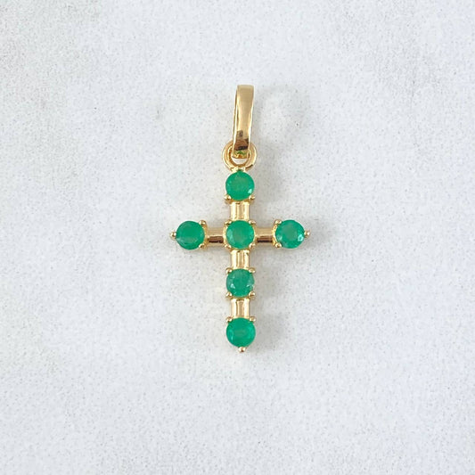 Dije Cruz Baculada 1.4gr / 2.5cm / 72 pts Esmeraldas Oro Amarillo 18K (Joya) *