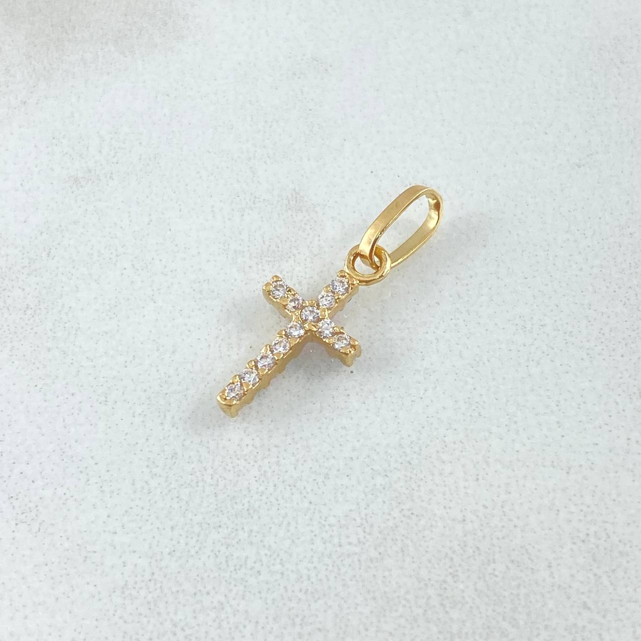 Dije Cruz Doble Faz 0.65gr / 2cm / Circones Blancos Rosados Azules Oro Amarillo 18K