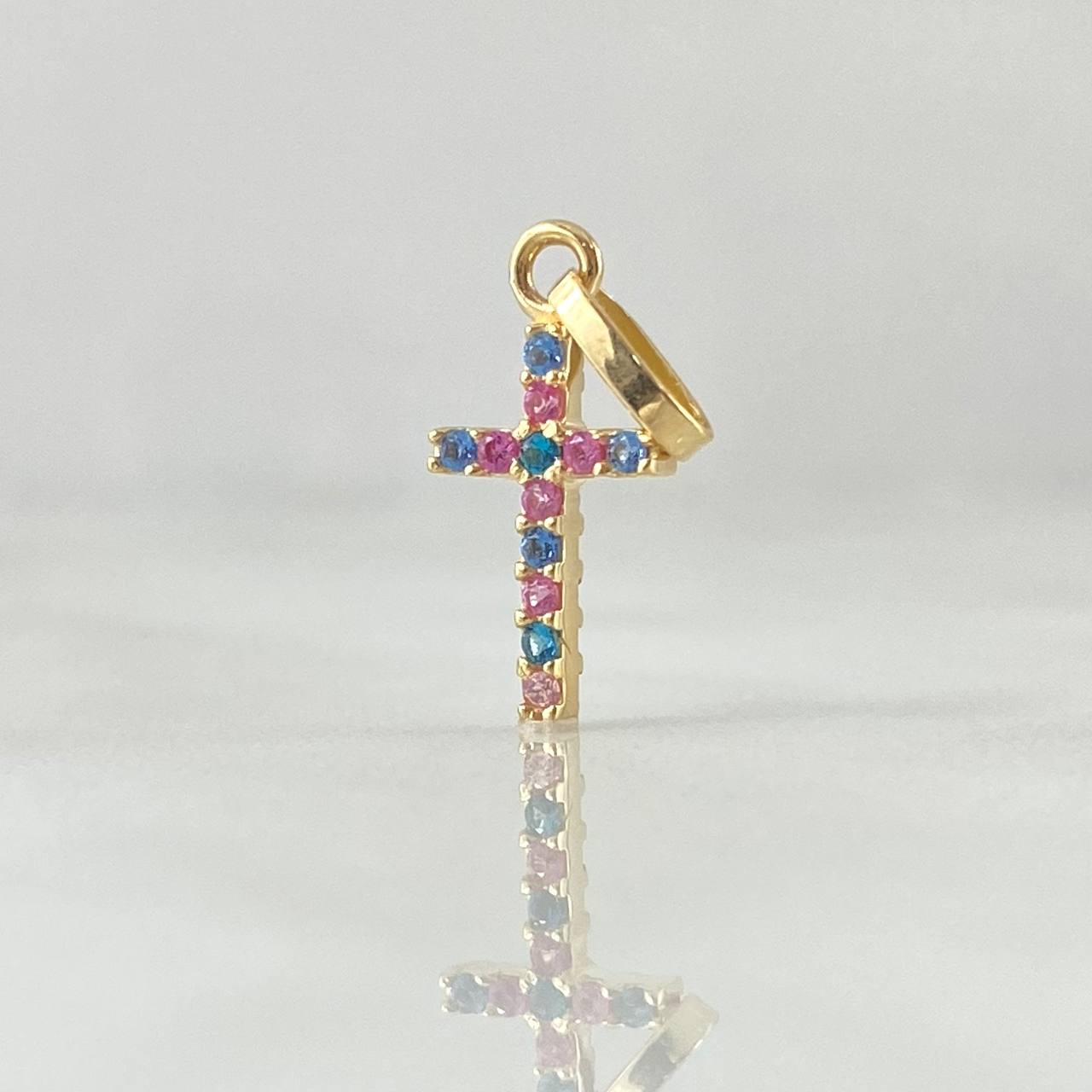 Dije Cruz Doble Faz 0.65gr / 2cm / Circones Blancos Rosados Azules Oro Amarillo 18K