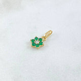Dije Flor Nevada 0.8gr / 1.5cm / Circones Verdes Blancos Oro Amarillo 18K