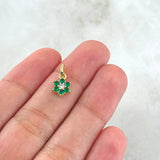 Dije Flor Nevada 0.8gr / 1.5cm / Circones Verdes Blancos Oro Amarillo 18K