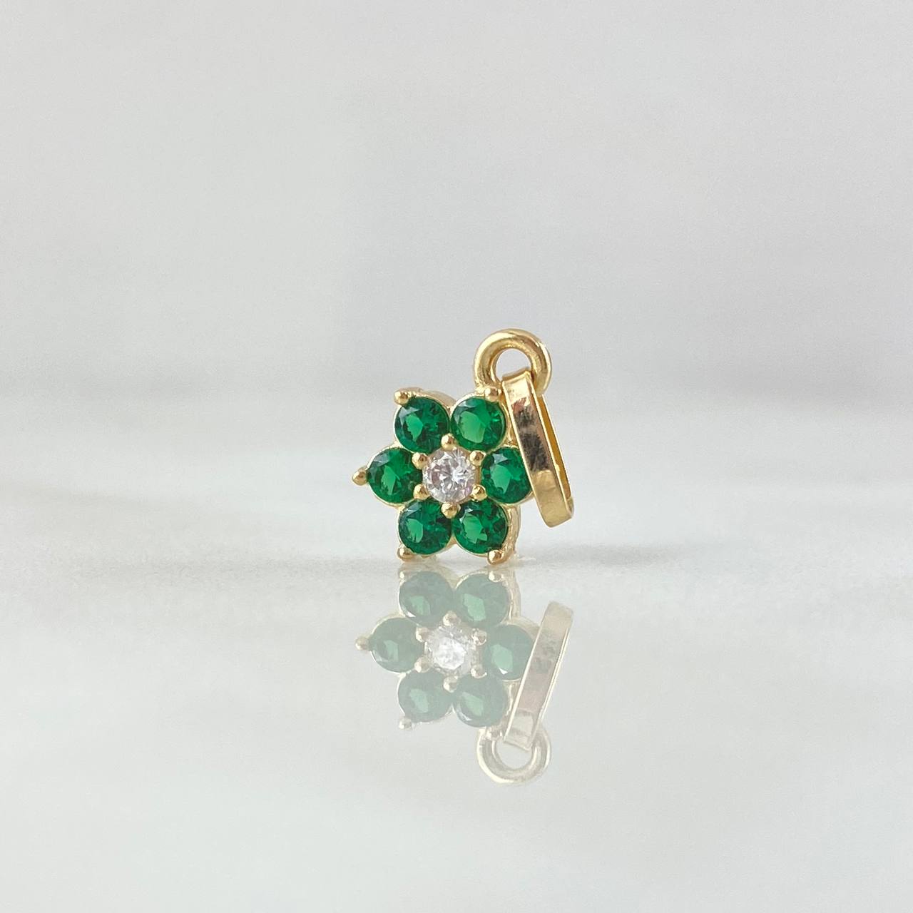 Dije Flor Nevada 0.8gr / 1.5cm / Circones Verdes Blancos Oro Amarillo 18K