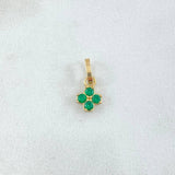 Dije Flor Cuatro Petalos 0.6gr / 1.5cm / Circones Verdes Oro Amarillo 18K
