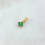 Dije Flor Cuatro Petalos 0.6gr / 1.5cm / Circones Verdes Oro Amarillo 18K