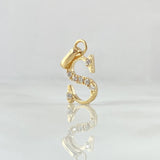 Dije Letra S 1.25gr / 2cm / Circones Blancos Oro Amarillo 18K