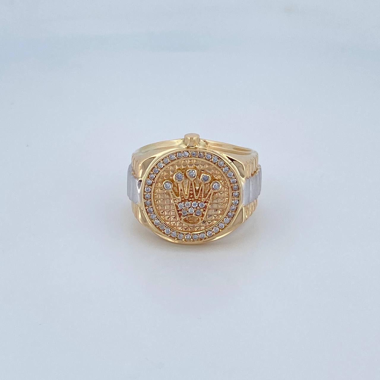 Anillo Correa Corona RX 9.95gr / T9 1/2 / Circones Blancos Dos Oros Amarillo Blanco 18K $