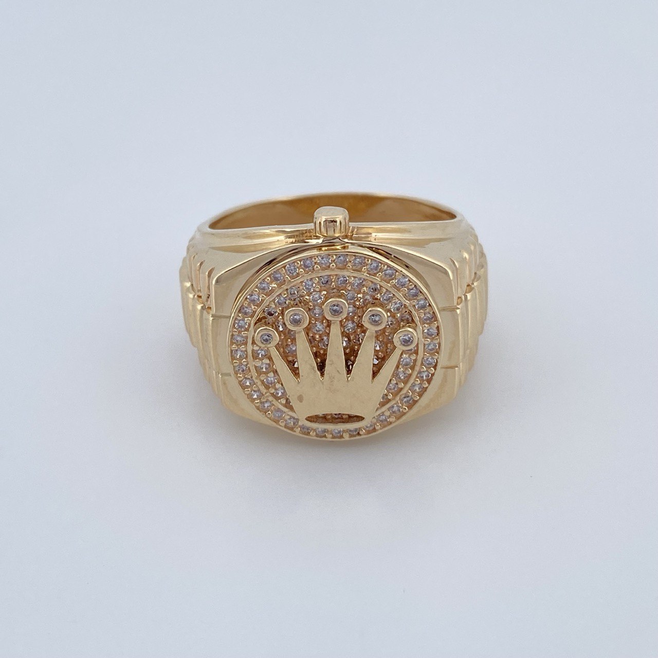 Anillo Correa Corona RX 13.55gr / T9 3/4 / Circones Blancos Oro Amarillo 18K $