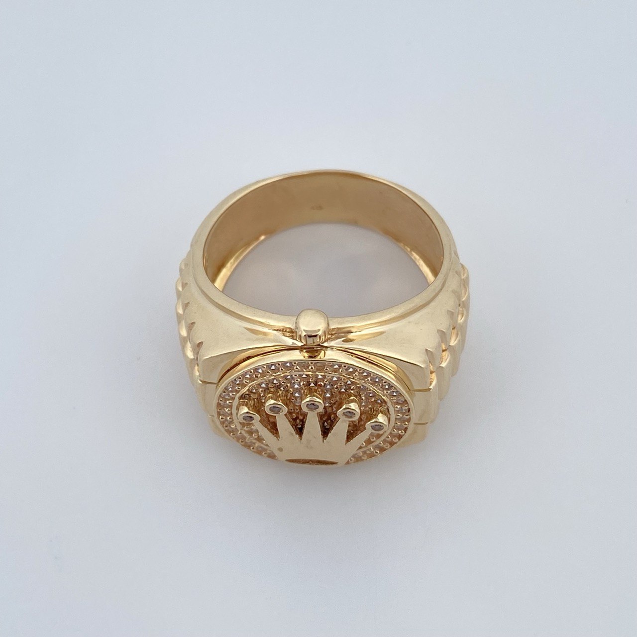 Anillo Correa Corona RX 13.55gr / T9 3/4 / Circones Blancos Oro Amarillo 18K $