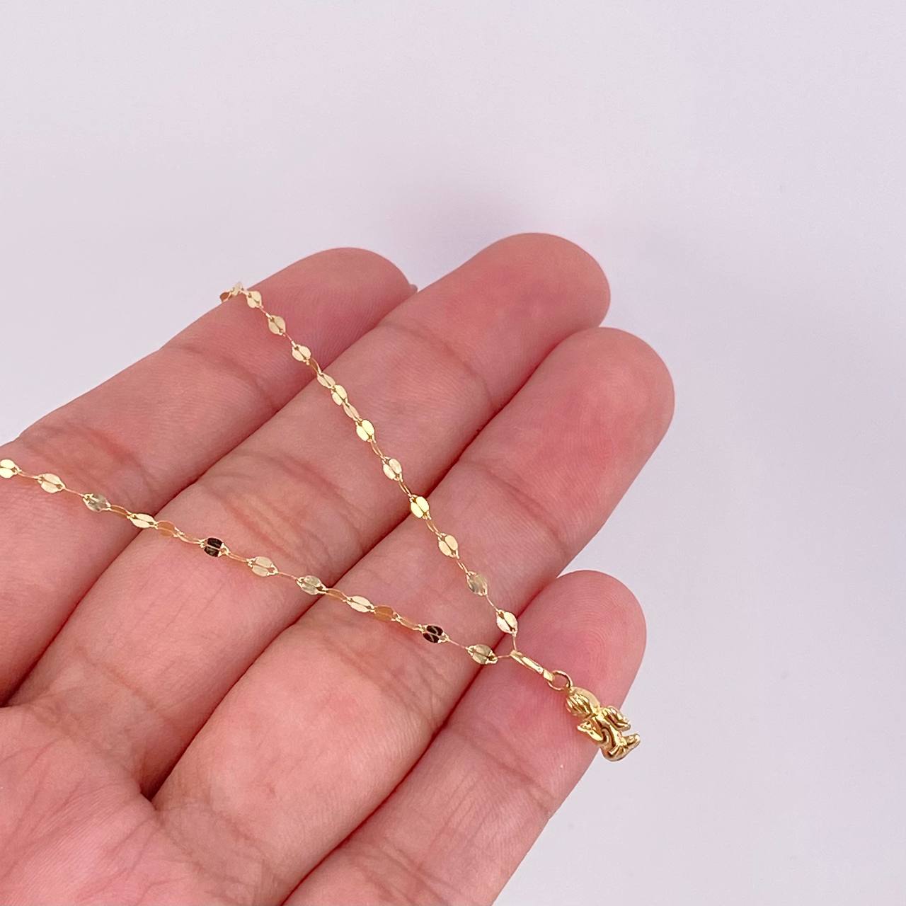 Set Cadena Flor Espejo + Dije Ángel de la Guarda / 1.25g / 45cm Oro Amarillo 18K