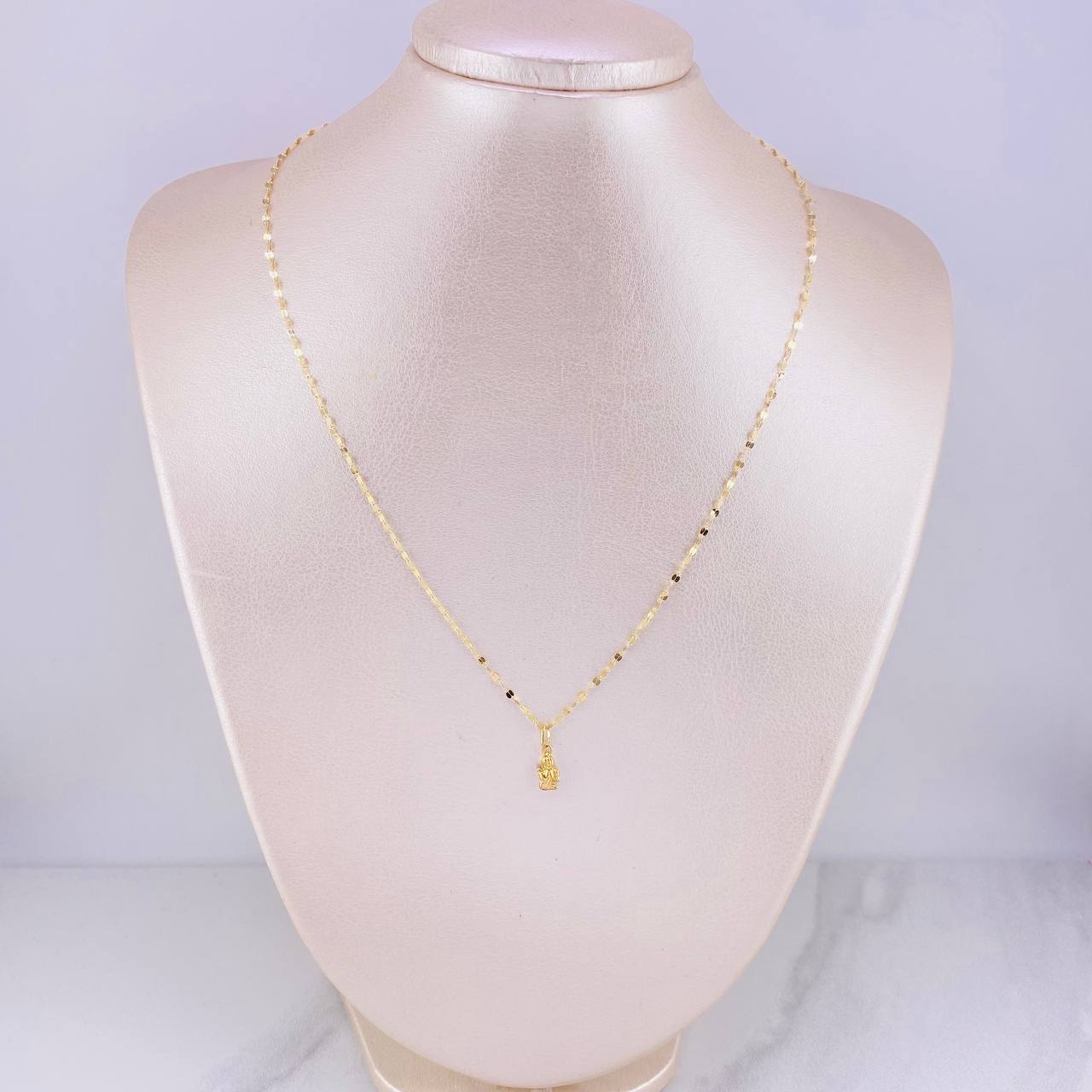 Set Cadena Flor Espejo + Dije Ángel de la Guarda / 1.25g / 45cm Oro Amarillo 18K