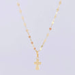 Set Cadena Flor Espejo + Dije Cruz / 1.25g / 45cm Oro Amarillo 18K