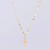 Set Cadena Flor Espejo + Dije Cruz / 1.25g / 45cm Oro Amarillo 18K
