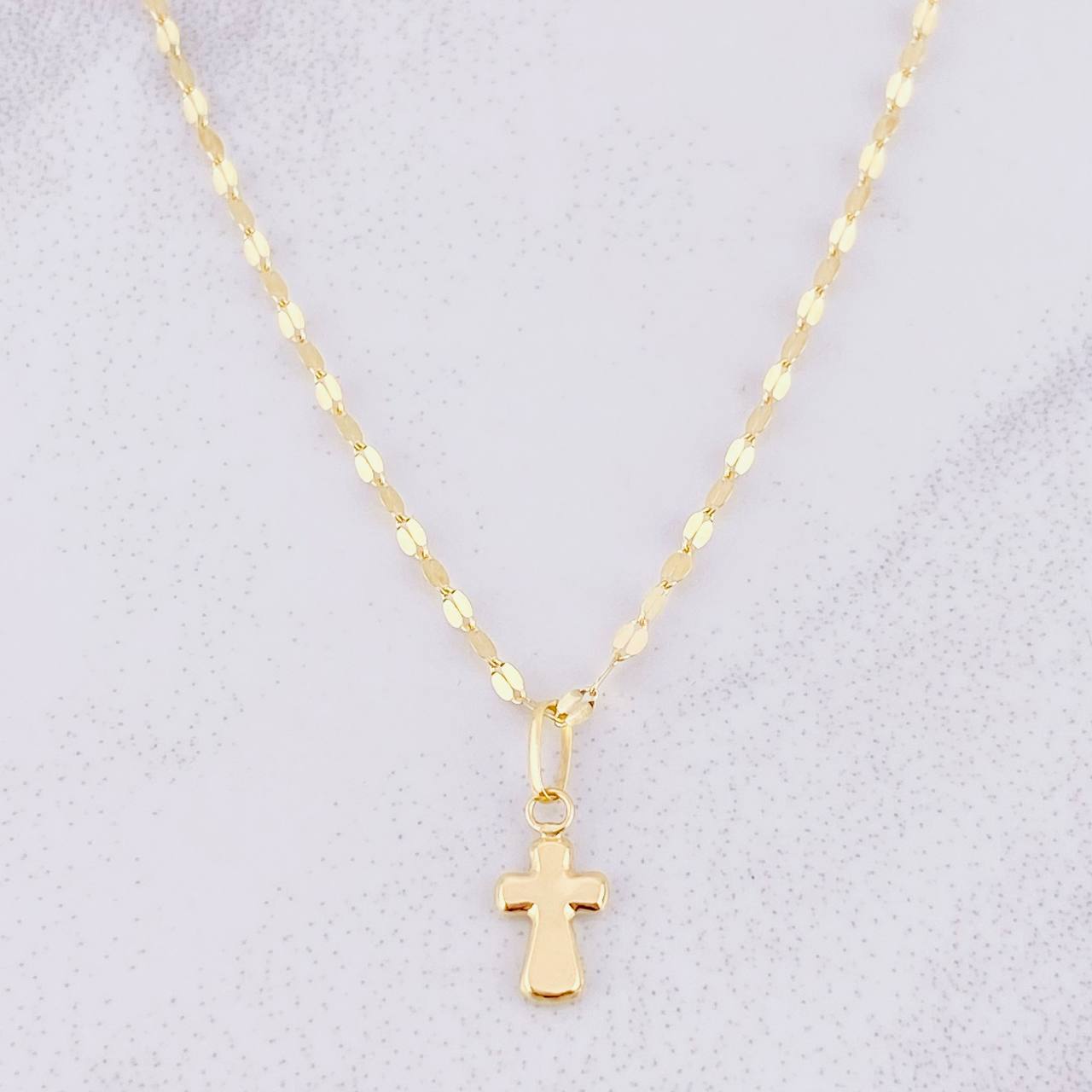 Set Cadena Flor Espejo + Dije Cruz / 1.25g / 45cm Oro Amarillo 18K
