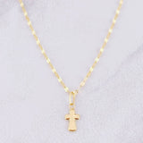 Set Cadena Flor Espejo + Dije Cruz / 1.25g / 45cm Oro Amarillo 18K