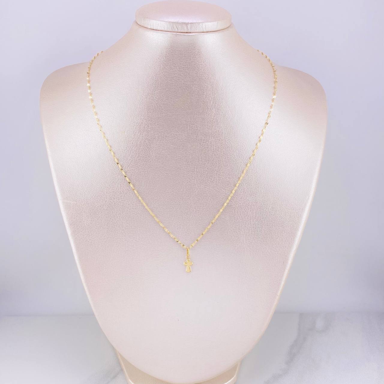 Set Cadena Flor Espejo + Dije Cruz / 1.25g / 45cm Oro Amarillo 18K