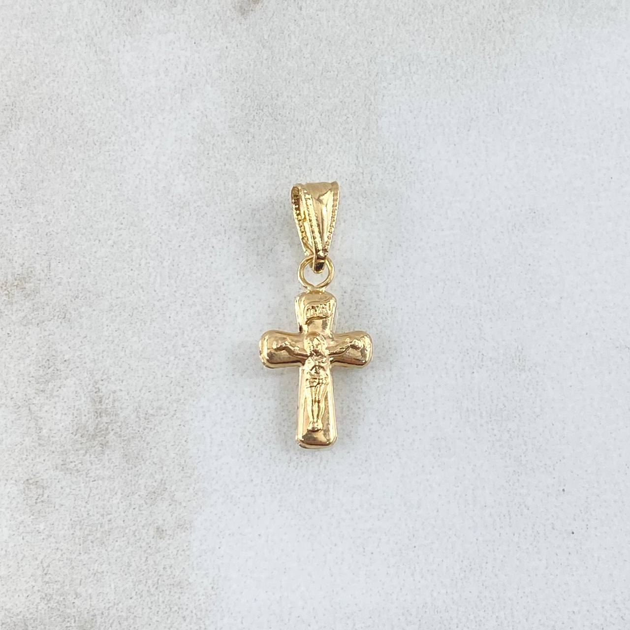 Dije Cruz Cristo Liso 0.5gr / 2.1cm / Cargador Bordeado Oro Amarillo 18K