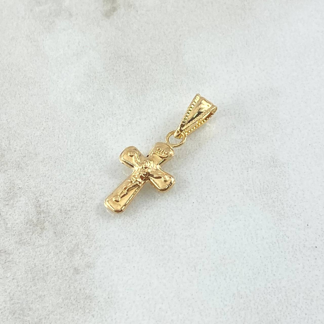 Dije Cruz Cristo Liso 0.5gr / 2.1cm / Cargador Bordeado Oro Amarillo 18K