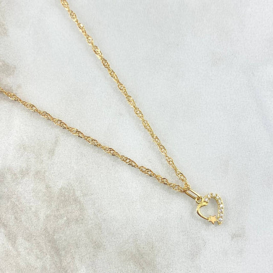 Set Cadena Singapur 1gr / 45cm / 1.7mm + Dije Corazón Estrella 0.35gr / 1.2cm 1.35gr Oro Amarillo 18K (Oferta) ©