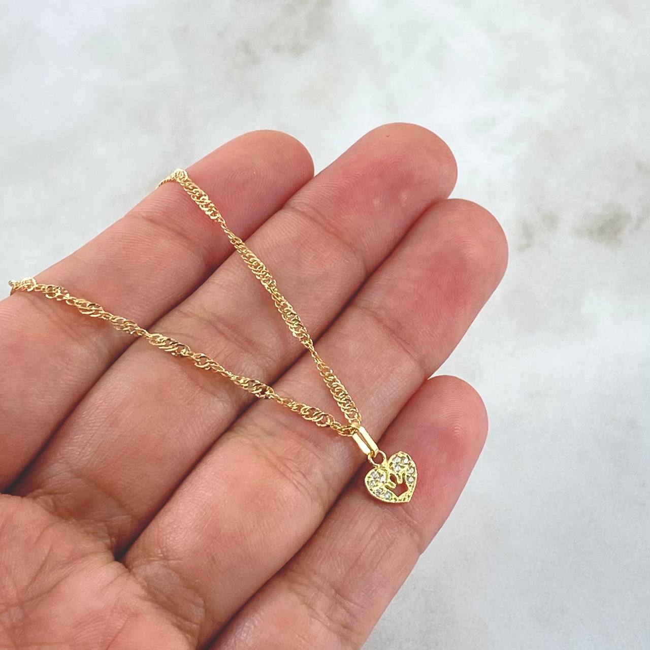 Set Cadena Singapur 1gr / 45cm / 1.7mm + Dije Corazón Corona 0.35gr /1.3cm 1.35gr Oro Amarillo 18K (Oferta) ©