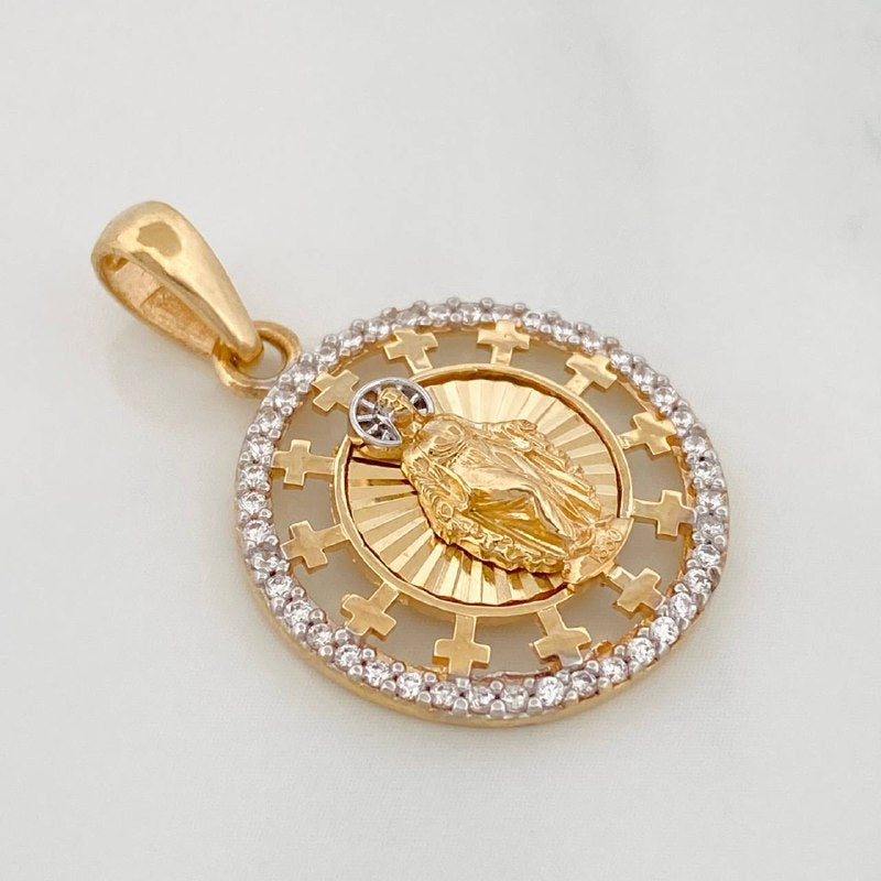 Dije Medalla Virgen Milagrosa 2.9g / 2.6cm Dos Oros Amarillo Blanco 18K