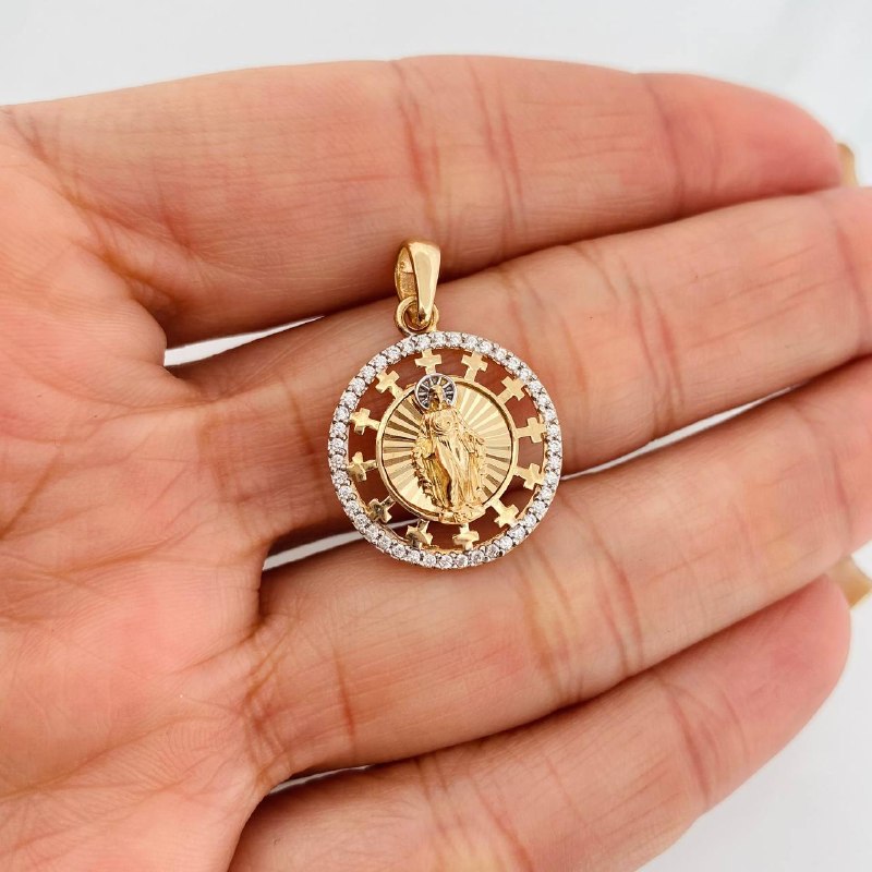 Dije Medalla Virgen Milagrosa 2.9g / 2.6cm Dos Oros Amarillo Blanco 18K