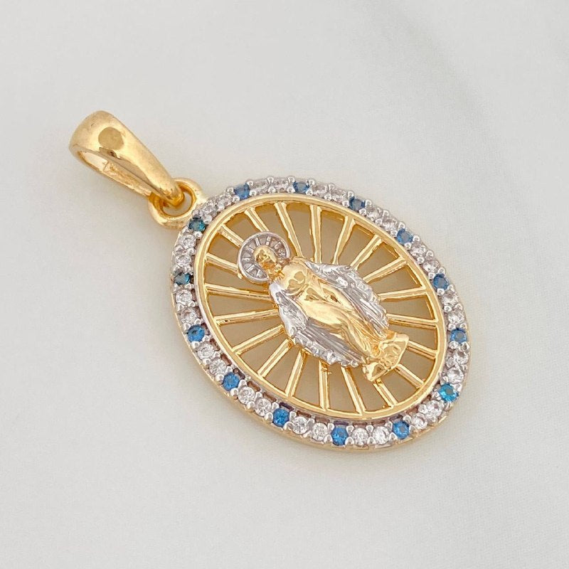 Dije Medalla Virgen Milagrosa 3g / 2.8cm Dos Oros Amarillo Blanco 18K