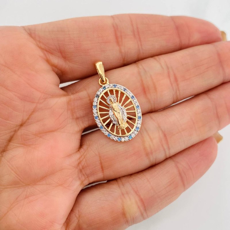 Dije Medalla Virgen Milagrosa 3g / 2.8cm Dos Oros Amarillo Blanco 18K