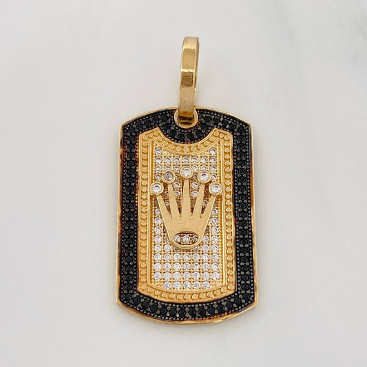 Dije Medalla Corona 7.1g / 4cm Dos Oros Negro Amarillo 18K