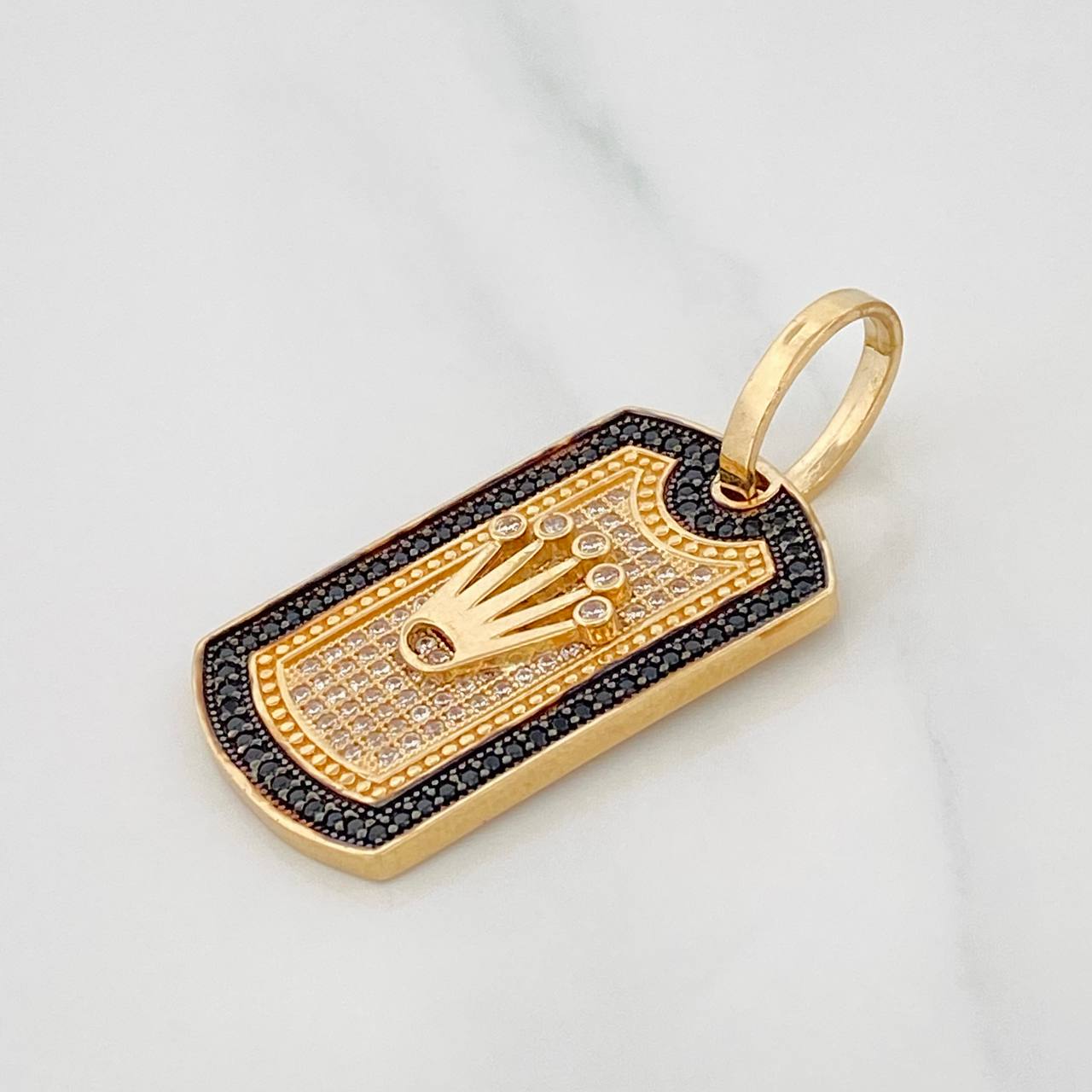 Dije Medalla Corona 7.1g / 4cm Dos Oros Negro Amarillo 18K