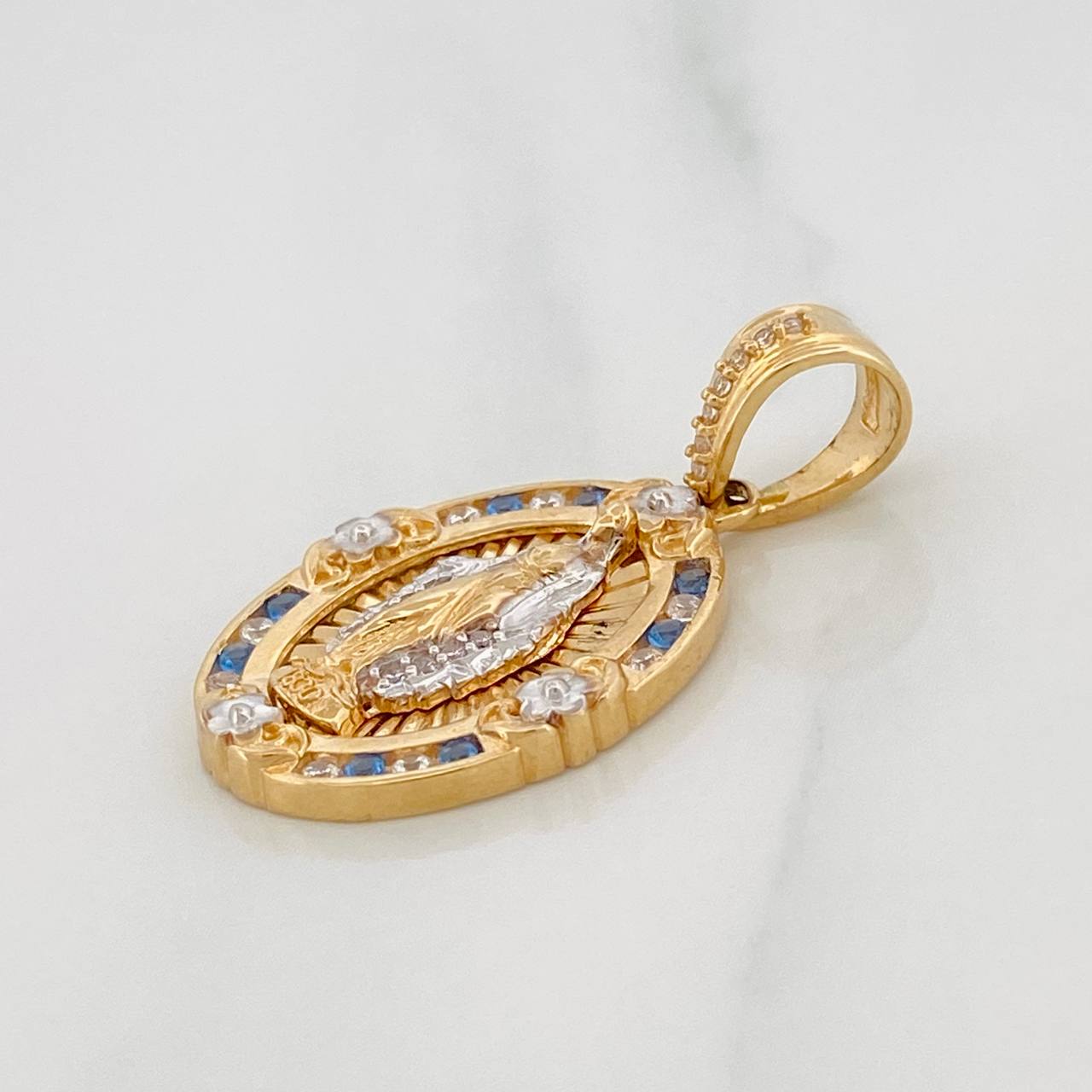 Dije Medalla Virgen Milagrosa 5.25g / 3cm Dos Oros Amarillo Blanco 18K