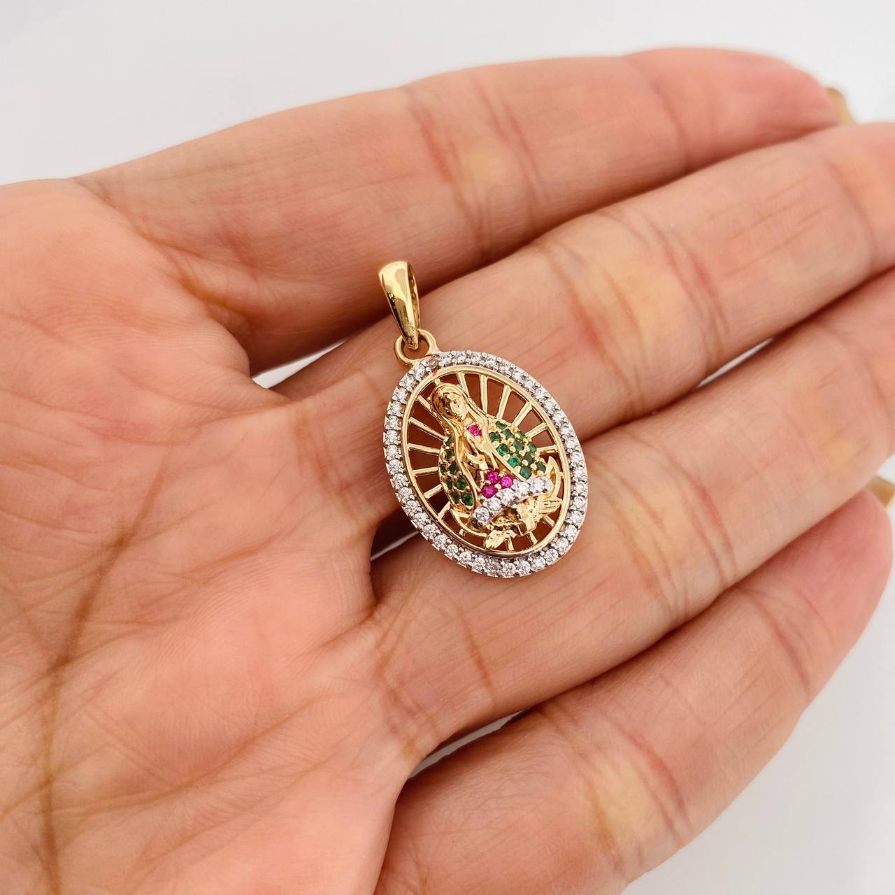 Dije Medalla Virgen Guadalupe 4g / 2.8cm Dos Oros Amarillo Blanco 18K