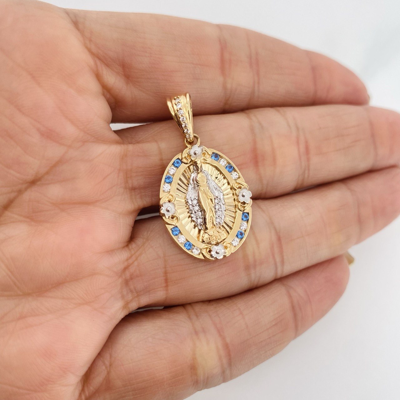 Dije Medalla Virgen Milagrosa 5.25g / 3cm Dos Oros Amarillo Blanco 18K
