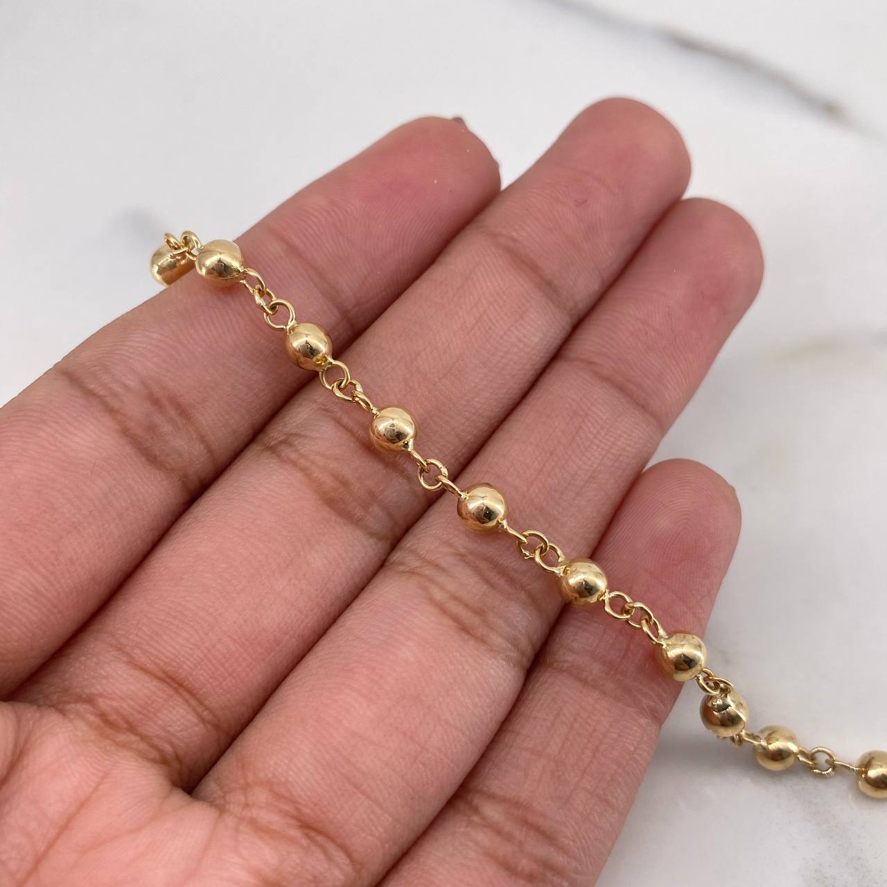 Pulso Tipo Militar 3.15gr / 19cm / 3.8mm Bolas Lisas Oro Amarillo 18K $