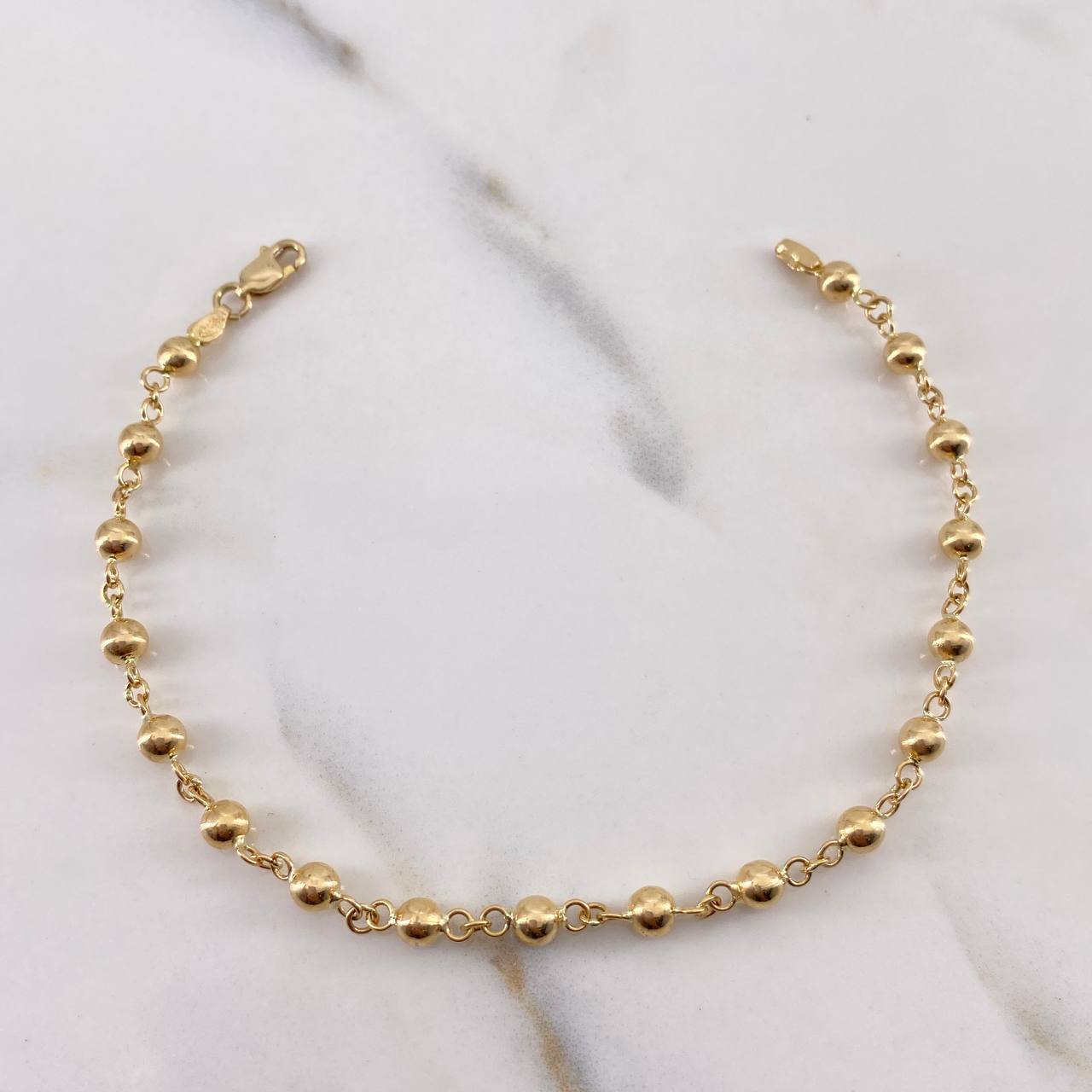 Pulso Tipo Militar 3.15gr / 19cm / 3.8mm Bolas Lisas Oro Amarillo 18K $