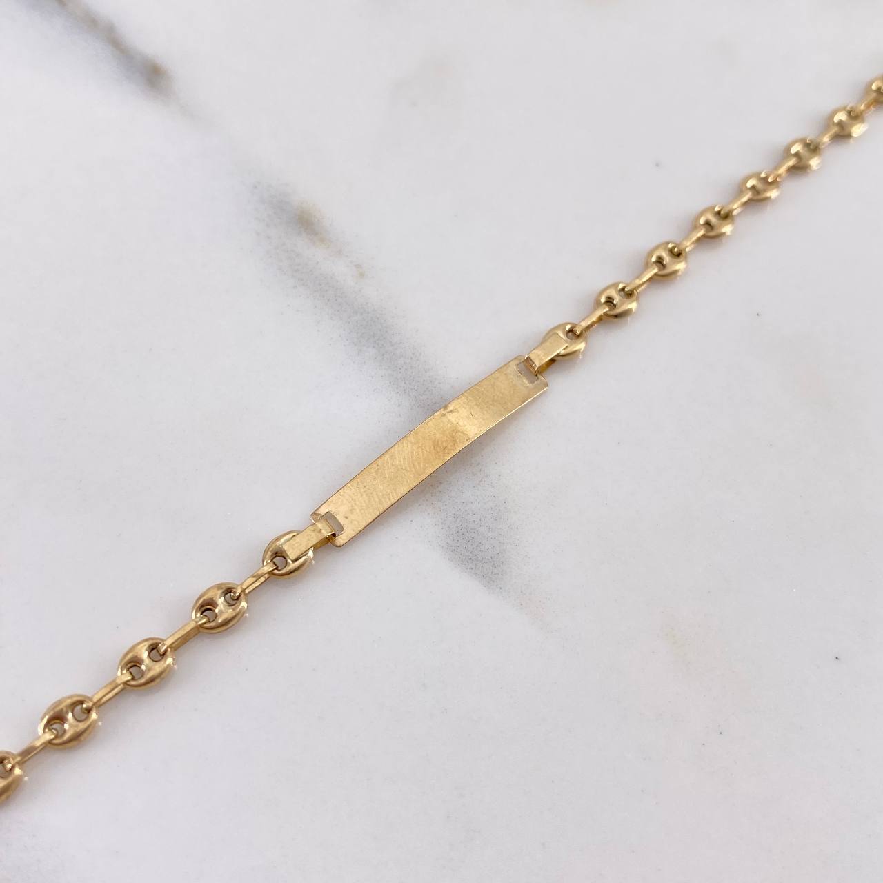 Pulso Bebé GC 2.15gr / 16cm / 3.3mm Placa Rectangular Lisa Oro Amarillo 18K #