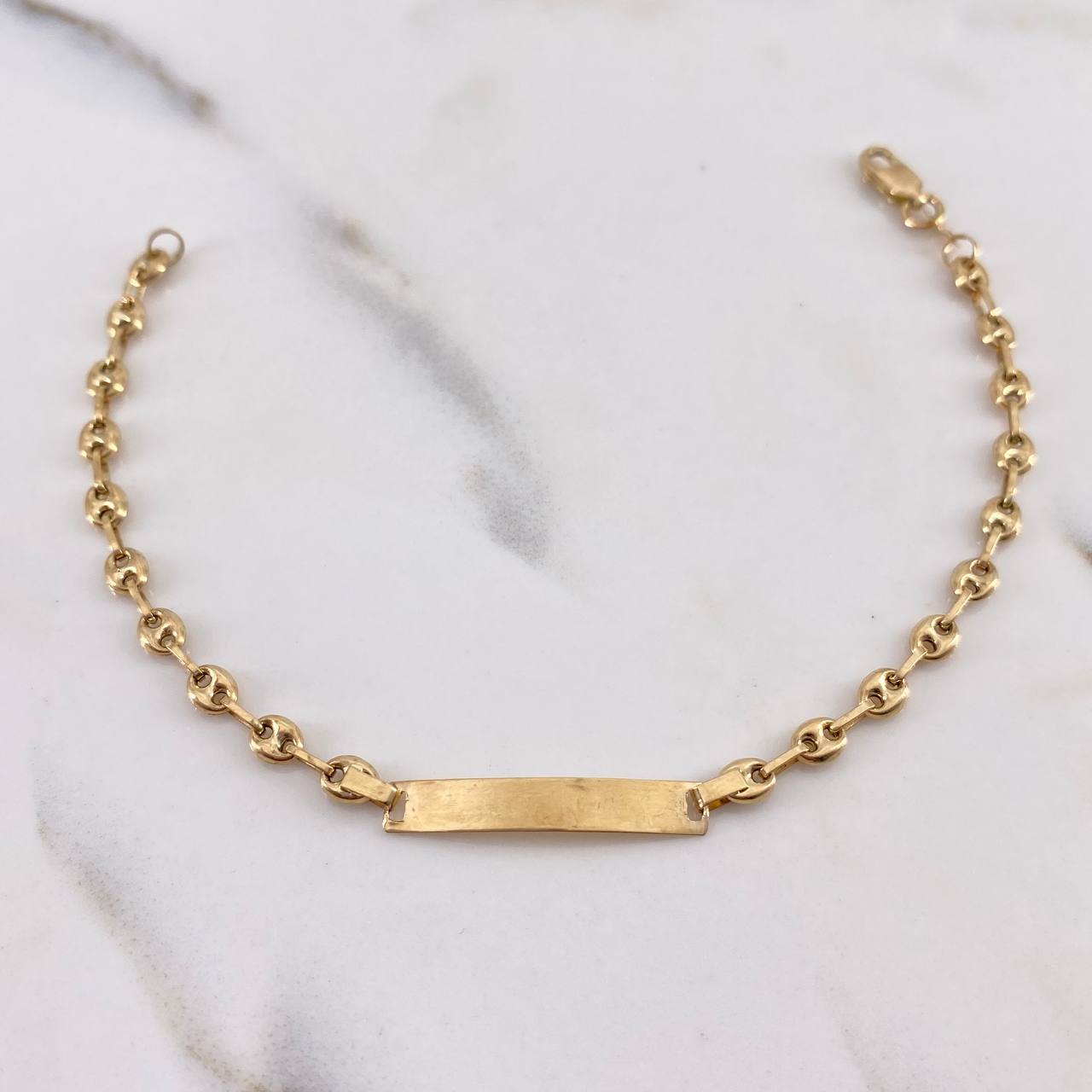 Pulso Bebé GC 2.15gr / 16cm / 3.3mm Placa Rectangular Lisa Oro Amarillo 18K #