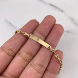 Pulso Bebé GC 2.15gr / 16cm / 3.3mm Placa Rectangular Lisa Oro Amarillo 18K #