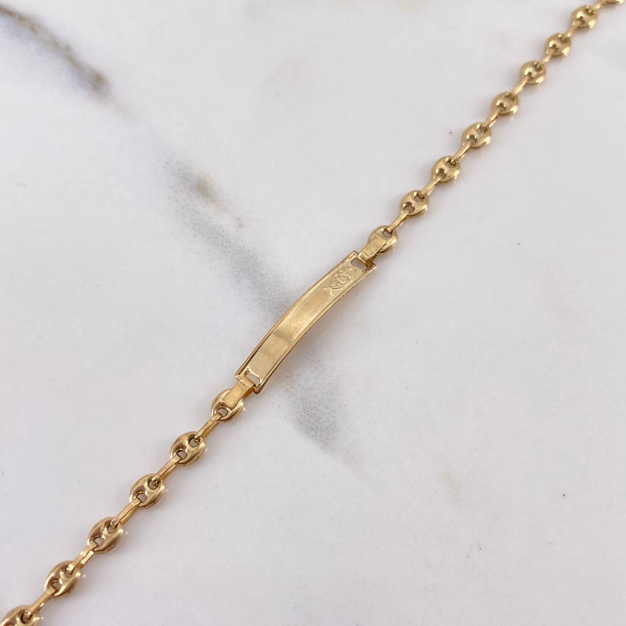 Pulso Bebé GC 2.05gr / 16cm / 3.1mm Placa Rectangular Pez Jesus Oro Amarillo 18K #
