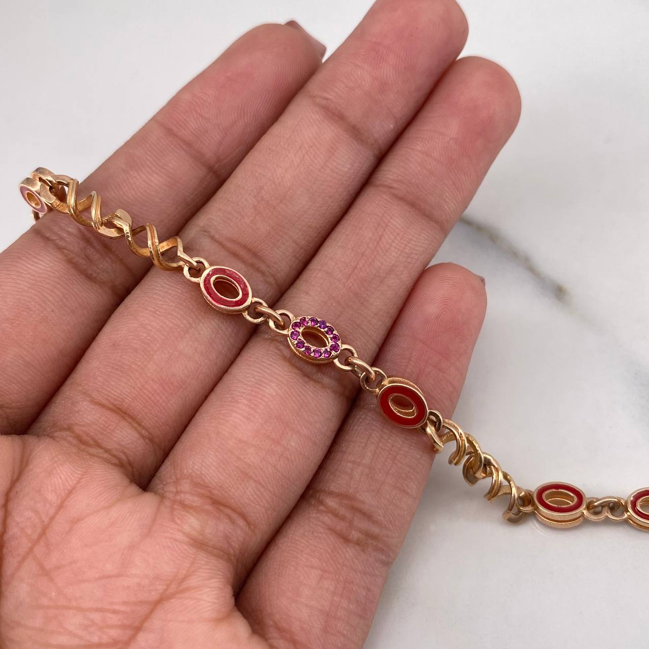 Pulso Resorte Ovalo 11.8gr / 20cm / 4.1mm Circones Fucsias Oro Rosa 18K #