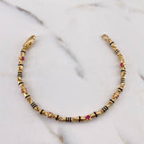 Pulso Rustico 11.6gr / 18cm / 3.5mm Circones Fucsias Cauchos Negros Oro Amarillo 18K #