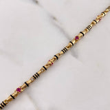Pulso Rustico 11.6gr / 18cm / 3.5mm Circones Fucsias Cauchos Negros Oro Amarillo 18K #