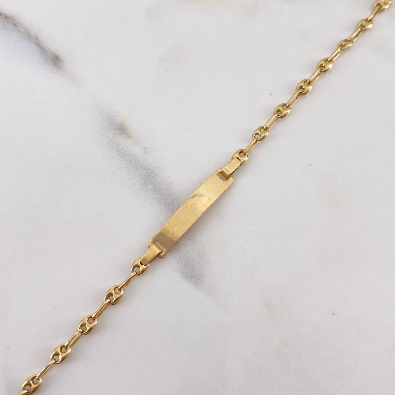 Pulso Bebé GC 2.05gr / 15cm / 2.7mm Placa Rectangular Lisa Oro Amarillo 18K #
